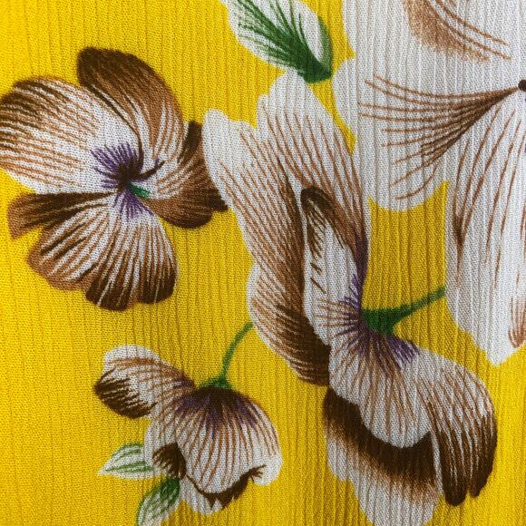 Lulus Cover Up Rayon Mustard Yellow Floral Print Kimono Top Flounce Sleeve - Picture 9 of 10